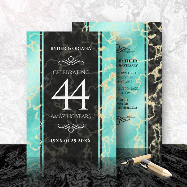 Elegant 44th Turquoise Wedding Anniversary Invitation