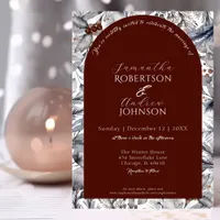 Elegant Winter Botanical Dark Red Arch Wedding Invitation