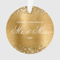 Glittery Gold Foil Our First Christmas Ornament