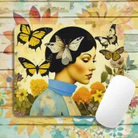 Vintage Lady, Butterflies, Flowers and Inspiring Mouse Pad