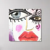 Abstract Collage Face Portrait Big Eyes Red Lips Canvas Print