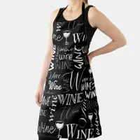 Black And White Wine Typography Pattern Apron