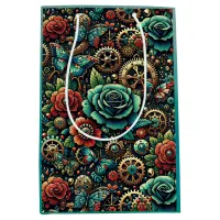 Beautiful Steampunk Themed Gears and Roses  Medium Gift Bag