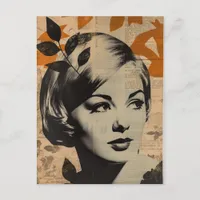 Sexy Blond Woman Leaf Collage Postcard