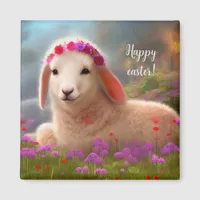 Cute easter lamb with flowers -  easter  magnet