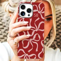 Dusty Red Bow Monogram iPhone 16 Pro Max Case