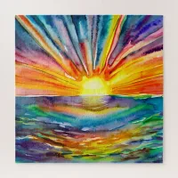 Colorful Sun Rays over the Water Reflection AI Art Jigsaw Puzzle