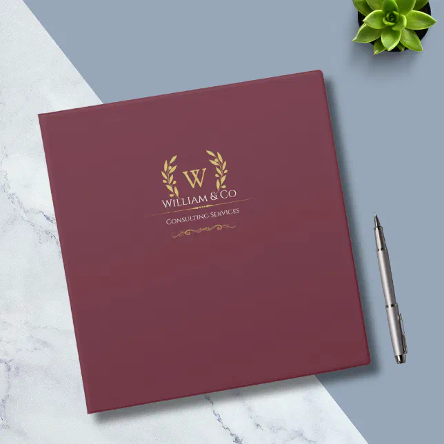 Classic Laurel Wreath Burgundy Gold Monogram 3 Ring Binder