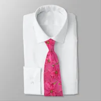 Fuchsia colored poinsettias, floral pattern neck tie