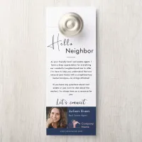 Hello Neighbor Real Estate Marketing Navy Blue Door Hanger