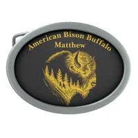 Gold Bison Portrait With Forest Silhouette Design Belt Buckle