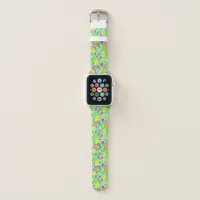 Tulip Pattern, Pretty Spring Flowers on Blue Apple Watch Band