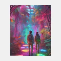 Out of this World - Virtual Reality Neon Jungle Fleece Blanket