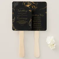 Marble Glitter Wedding Program Black Gold ID644 Hand Fan