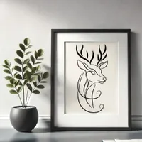 Minimalist Deer Line Art Print | Modern Wall Art