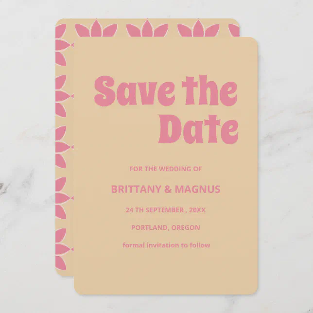 Retro groovy 70's bold typography peach & pink  save the date