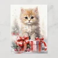 Cute White and Orange Kitten Christmas Holiday Postcard