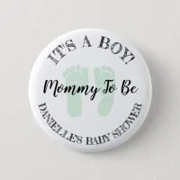 Mom to be Green Footprints Baby Shower button