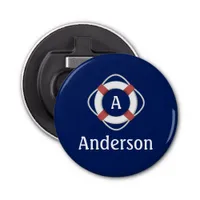 Navy Blue Nautical Lifesaver Monogram Bottle Opener