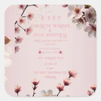 Elegant Floral Blossom Wedding Invitation Design S Square Sticker