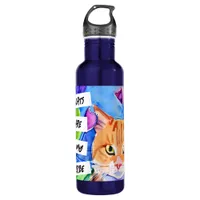 Cats are My Tribe | Orange Cat and Flowers Stainless Steel Water Bottle