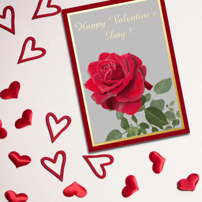 OIl Painted Red Rose - Happy Valentine's Day Foil Holiday Card