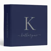 Navy Blue Silver Luxury Monogram 3 Ring Binder