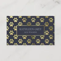 Gold And Navy Paw Print Pattern | Dog Walker Business Card