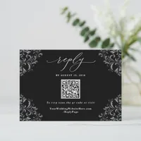 Elegant Black and White QR Code Vintage Wedding RSVP Card