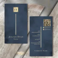 Navy Blue Gold Elegant Luxe Monogram Business Card