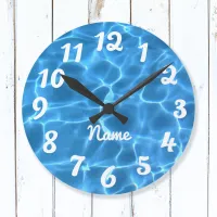 Personalized White Number Aqua Blue Swimming Pool Round Clock