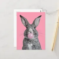 Beautiful Rabbit Chewing Pink Bubble Gum Postcard