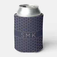 Girly Rose Gold Foil Navy Hexagon Honeycomb Can Cooler