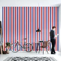 Barbershop Red, White and Blue Vertical Stripe Wallpaper