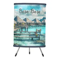 Watercolor French Polynesia Bora Bora Serenity | Tripod Lamp