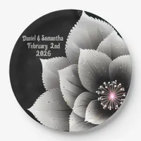 Timeless Elegance: Black & Silver Blossom Wedding  Paper Plates