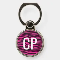 Pink and Black Zebra Stripe Monogram Phone Ring Stand