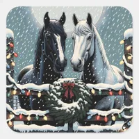 Festive Horses | Merry Christmas Square Sticker