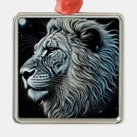 Celestial Lion Night Sky Ai Art Metal Ornament