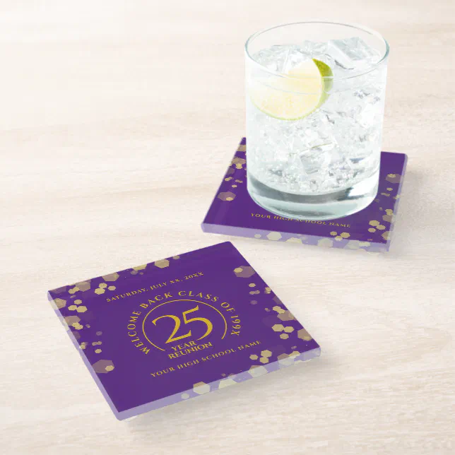 Purple & Gold School College Class Reunion Glass Coaster