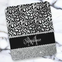 Black and Silver Leopard Girly Glam Monogram Mouse Pad