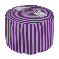 Goth Purple Heart with Angel Wings Round Pouf