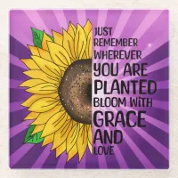 Inspirational Quote and Hand Drawn Sunflower Glass Coaster