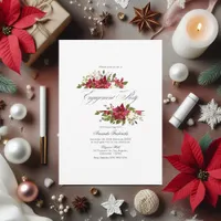 Watercolor Poinsettia & Holly Christmas Engagement Invitation