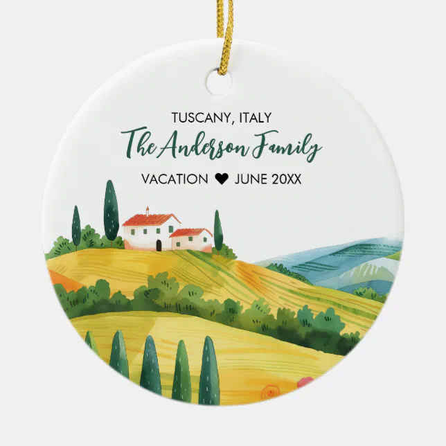 Cute Watercolor Illustration of Tuscany Italy Ceramic Ornament