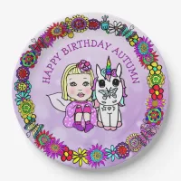 Personalized Happy Birthday Unicorn and Fairy Paper Plates