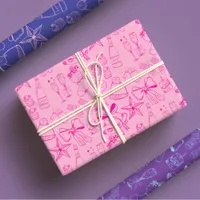 Trendy Bright Colorful Hand Drawn Pink Holiday Wrapping Paper Sheets