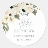 Sage Baby in Bloom Ivory Floral Girl Baby Shower Classic Round Sticker