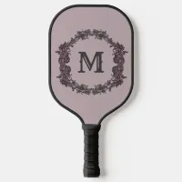 Elegant Purple and Silver Framed Monogram  Pickleball Paddle