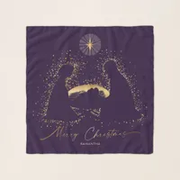 Nativity Manger Christmas Purple  Gold Custom Name Scarf